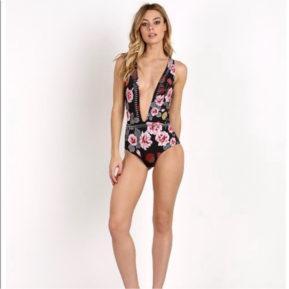 Beach Riot Other - BEACH RIOT studded floral plunge neck one piece